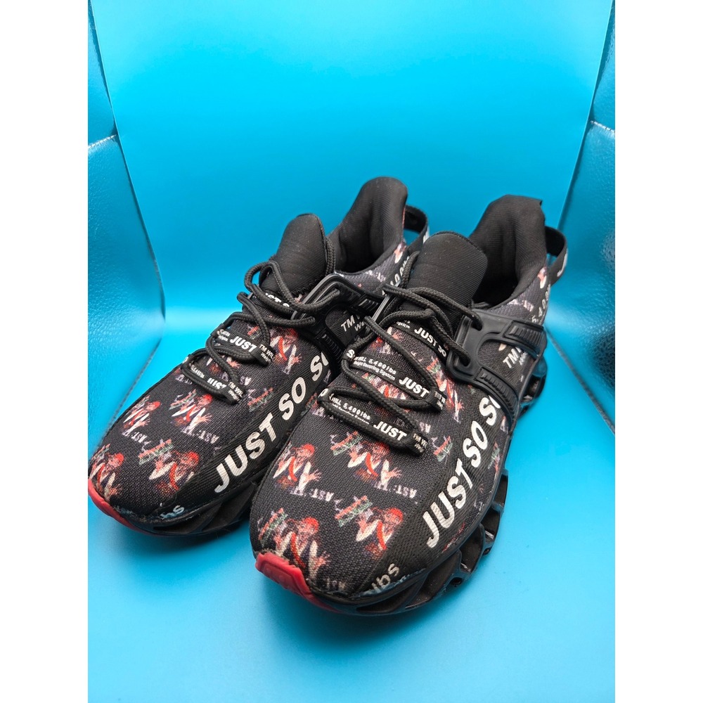 Just So So Anime Graphic Blade Running Shoes Womens Black Red Sneakers Size 4
